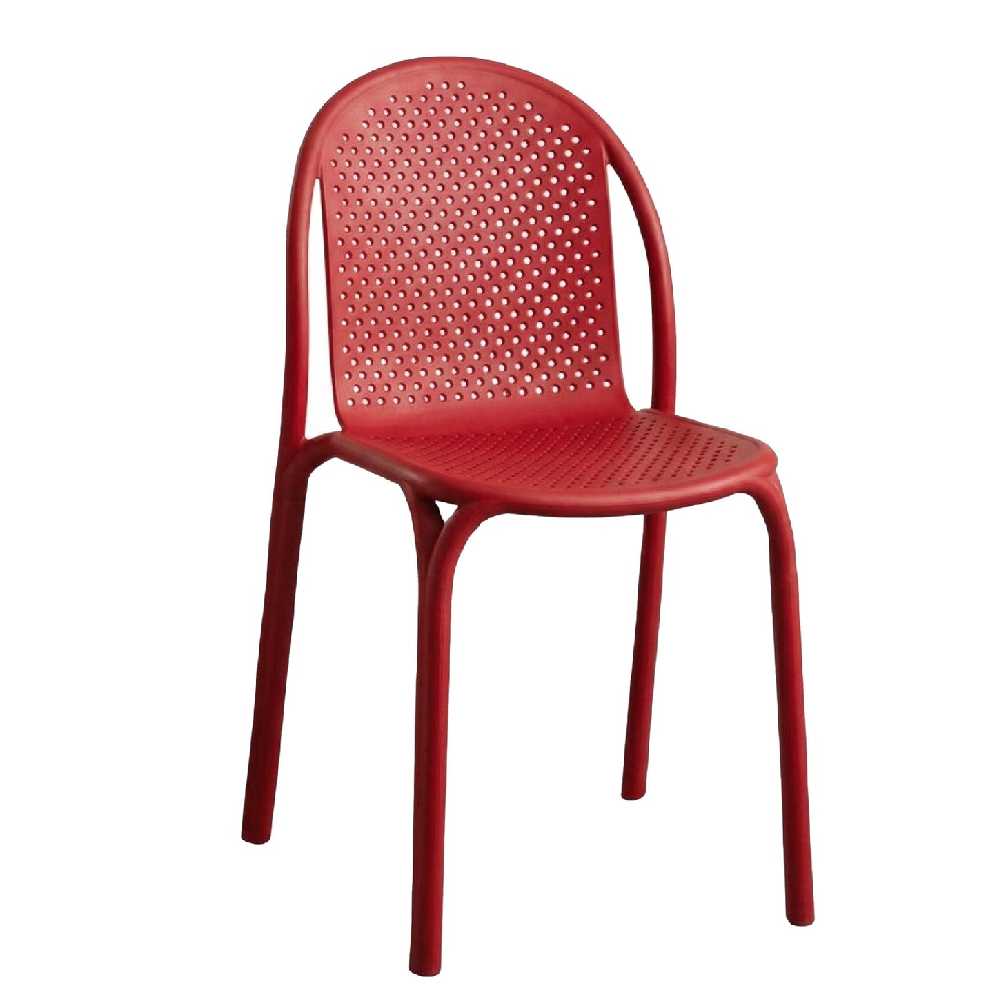 Red chair with a perforated design on a white background
