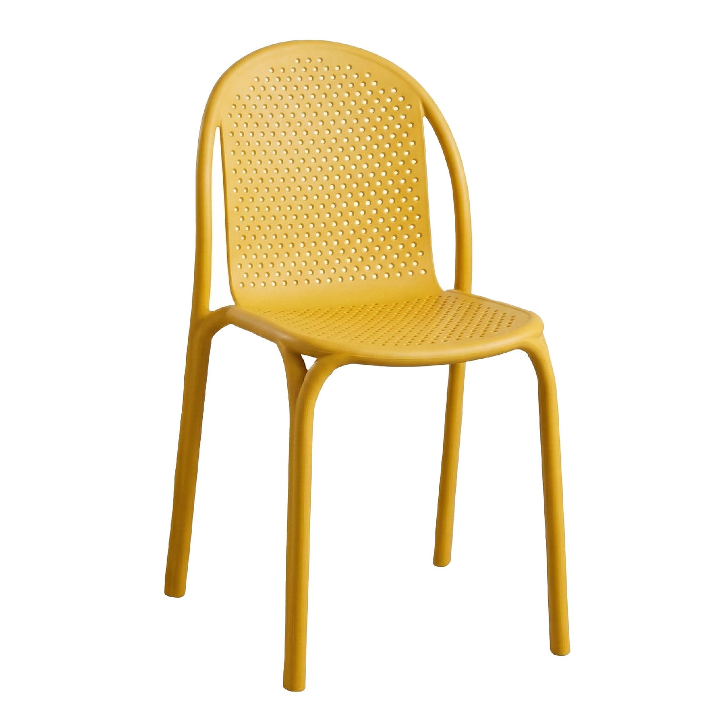 Yellow chair with a perforated design on a white background