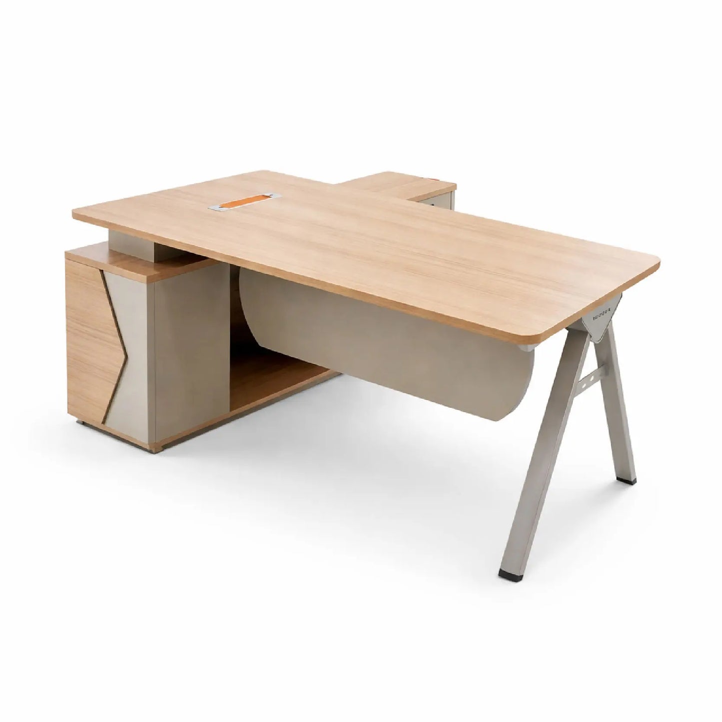 Wooden office desk with a white background