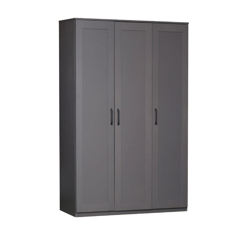 Gray three-door cabinet on a white background