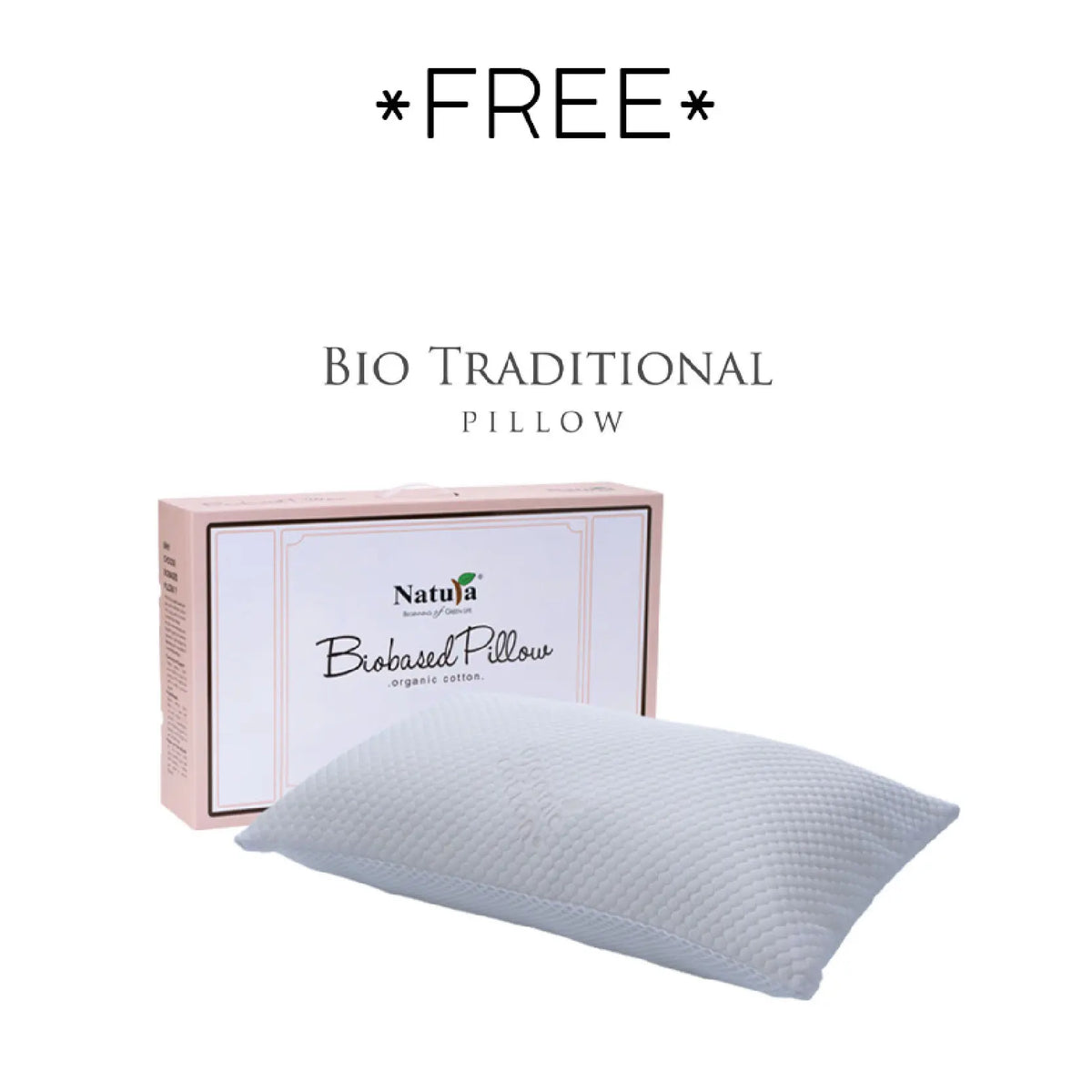 Bio Traditional pillow with Natué packaging on a white background