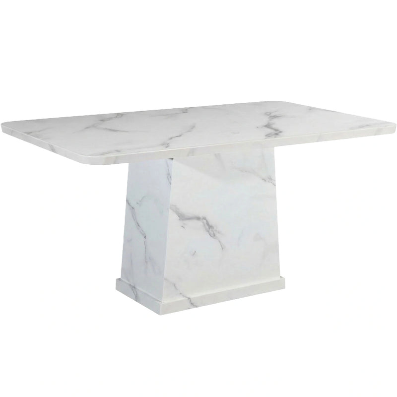 Marble-patterned dining table on a white background
