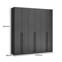 Black wardrobe with dimensions labeled on a white background