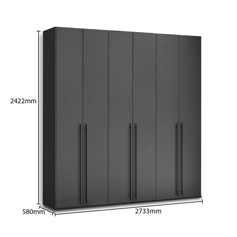 Black wardrobe with dimensions labeled on a white background