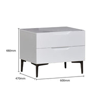 White nightstand with dimensions labeled on a white background
