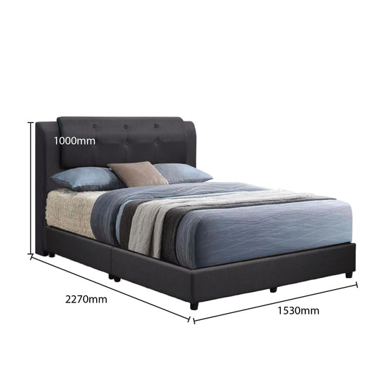 Bed with dimensions labeled on a white background