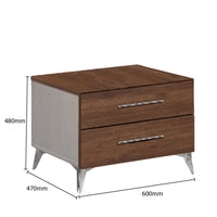 Wooden nightstand with dimensions on a white background