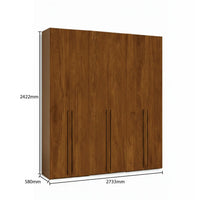 Wooden wardrobe with dimensions labeled on a white background