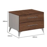 Wooden nightstand with dimensions labeled on a white background