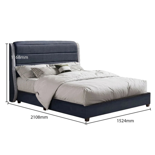Bed with dimensions labeled on a white background