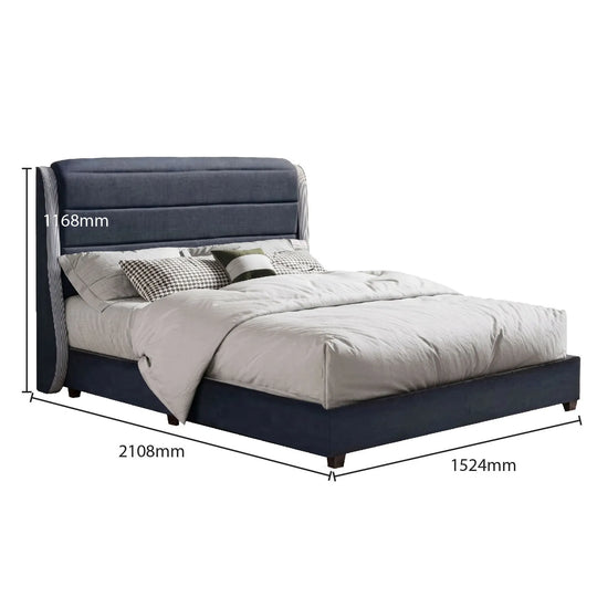 Bed with dimensions labeled on a white background