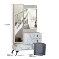Dressing table with mirror and measurements on a white background