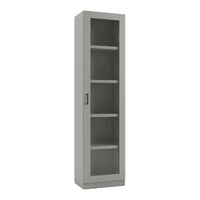 Gray bookshelf with a glass door on a white background