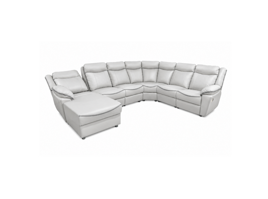 A light gray modular reclining sectional sofa with a chaise lounge, shown on a plain white background.