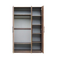 Wooden wardrobe with open doors on a white background