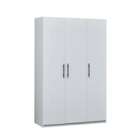 White wardrobe with black handles on a white background