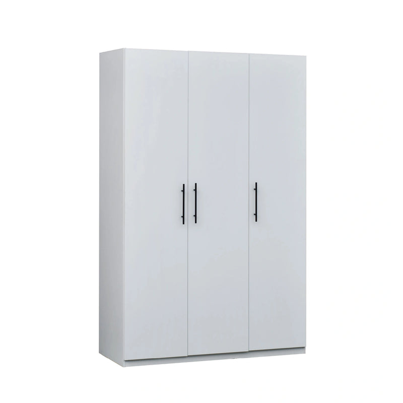White wardrobe with black handles on a white background