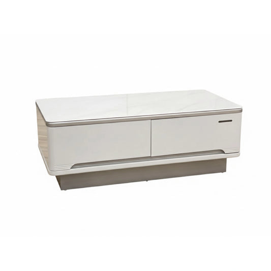 White rectangular coffee table with a glossy finish on a white background