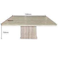 Dining table with dimensions labeled on a white background