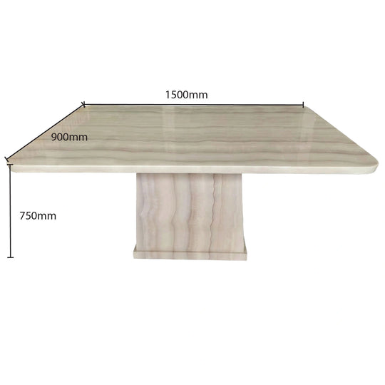 Dining table with dimensions labeled on a white background