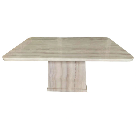 Square marble table with a light beige pattern on a white background