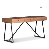 Wooden desk with black metal legs on a white background