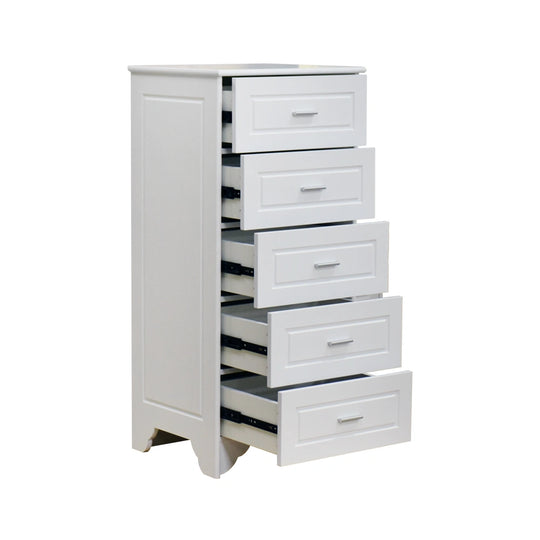 White dresser with multiple drawers on a white background