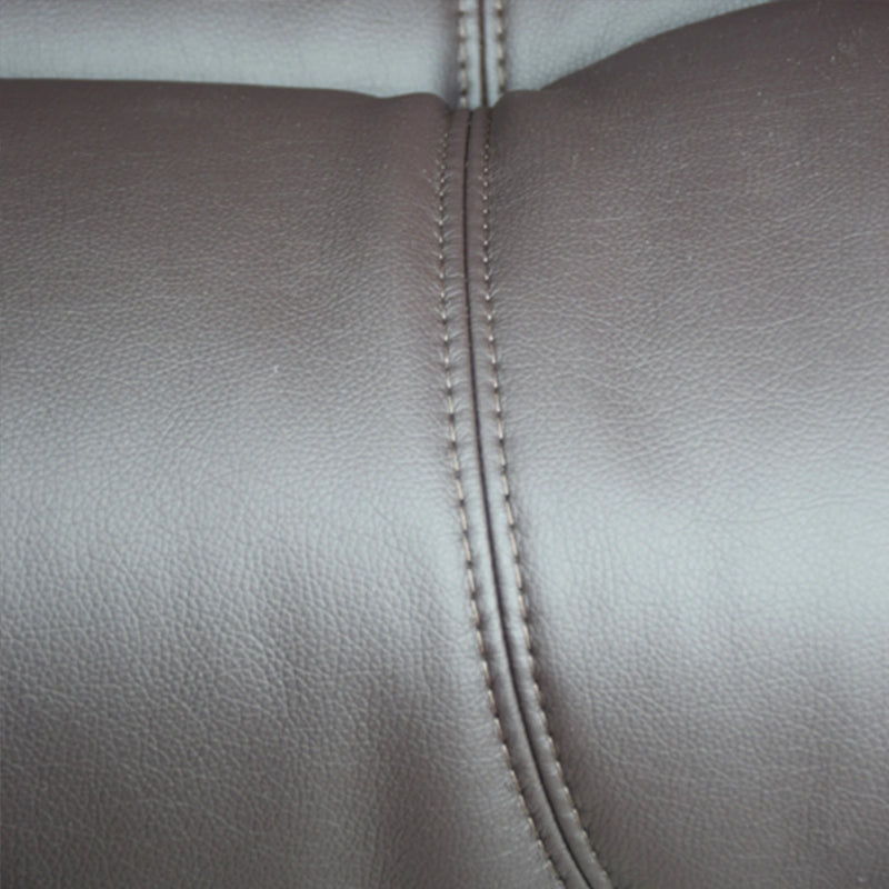Close-up of gray leather with stitching detail