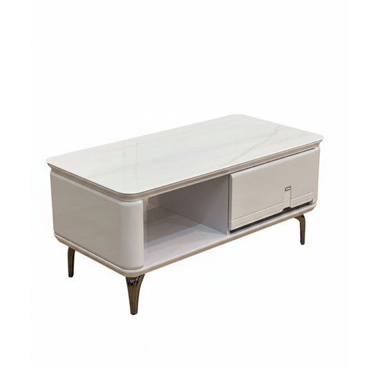 White coffee table with a drawer on a white background
