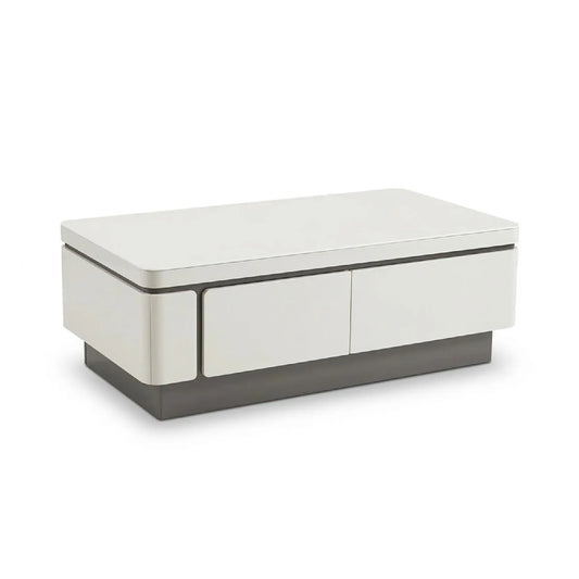 White rectangular coffee table with a glossy finish on a white background