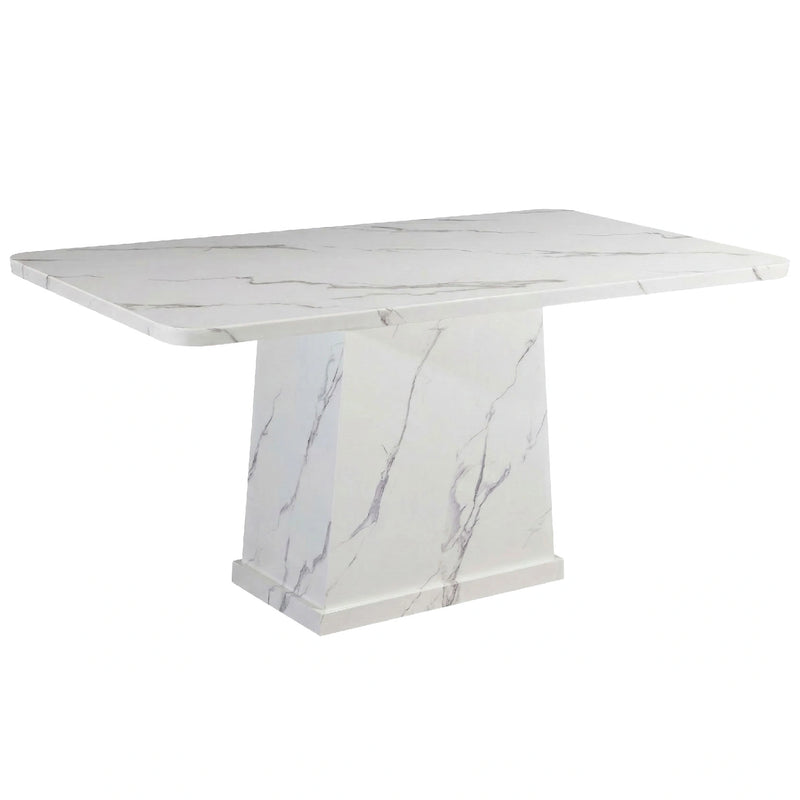 Marble-patterned dining table on a white background