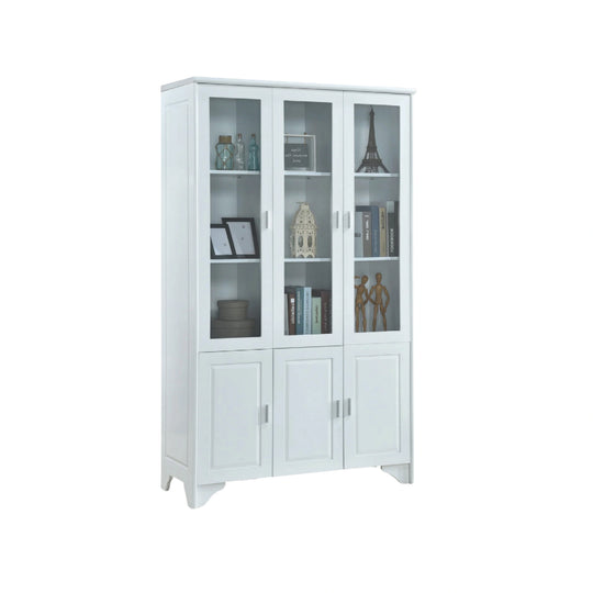 White display cabinet with glass doors on a white background