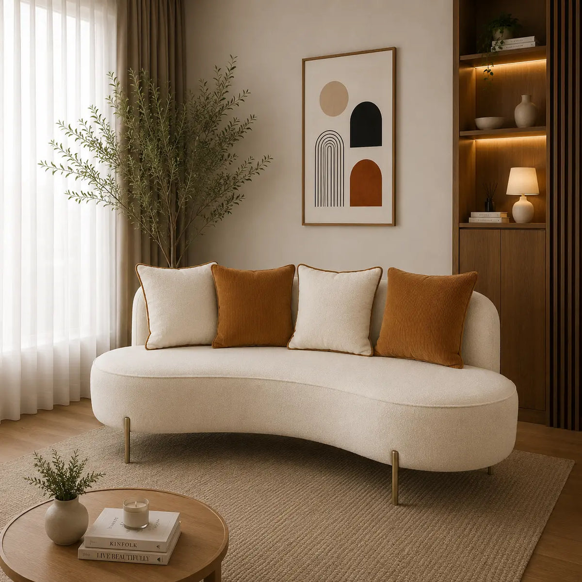 Clovy Contemporary Rounded L Shape Sofa