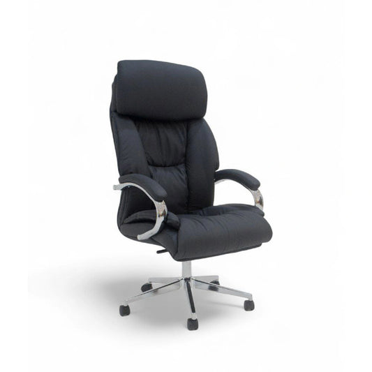 Black office chair with high backrest on a white background