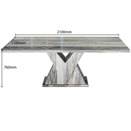 Dining table with dimensions labeled on a white background