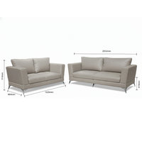Two beige sofas with dimensions labeled