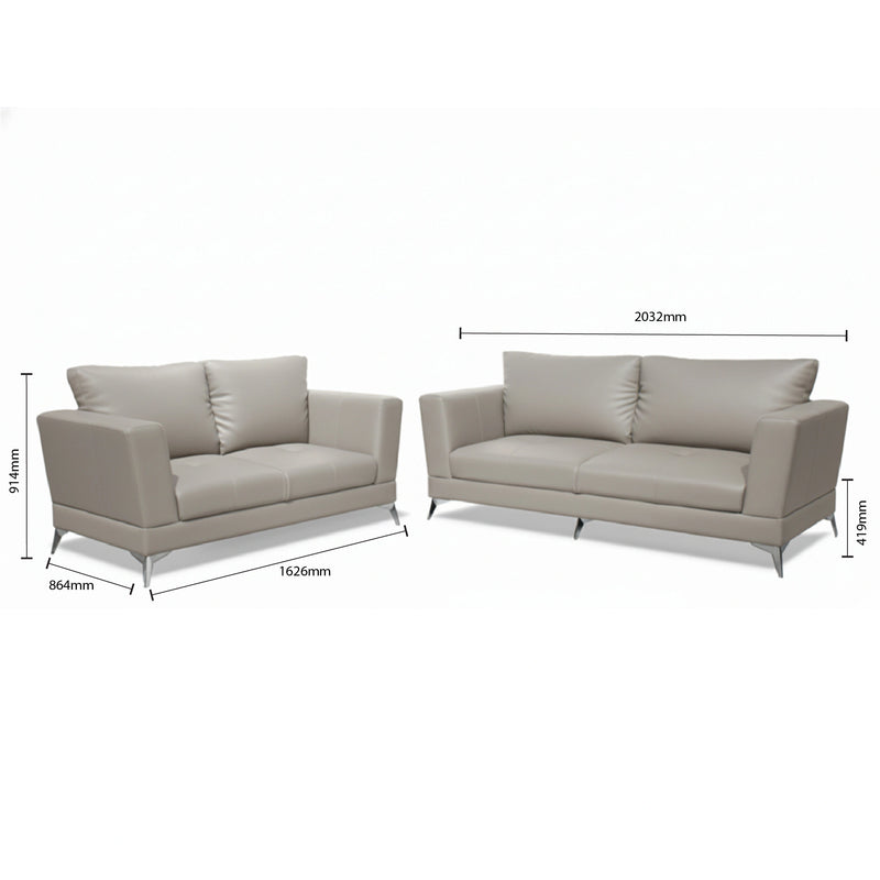 Two beige sofas with dimensions labeled