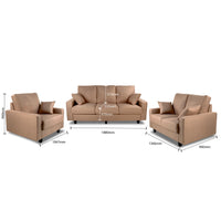 Brown sofa set with dimensions 