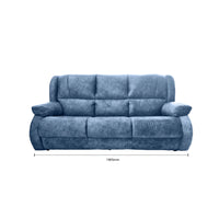 Blue sofa with dimensions on a white background