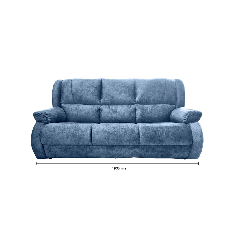 Blue sofa with dimensions on a white background
