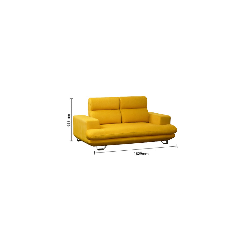 Yellow sofa with dimensions on a white background
