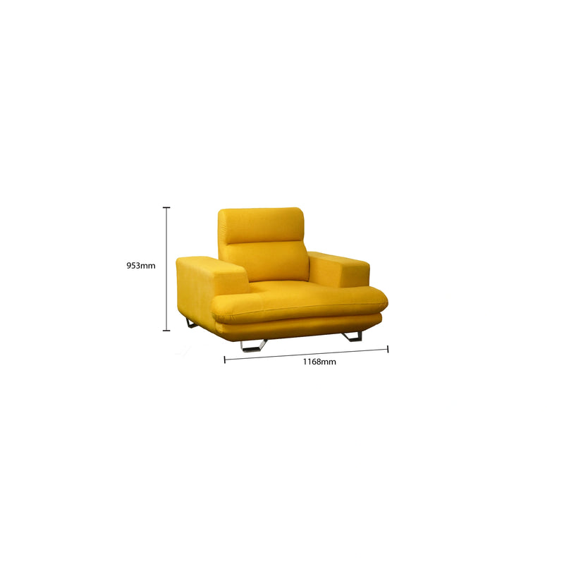 Yellow armchair with dimensions on a white background