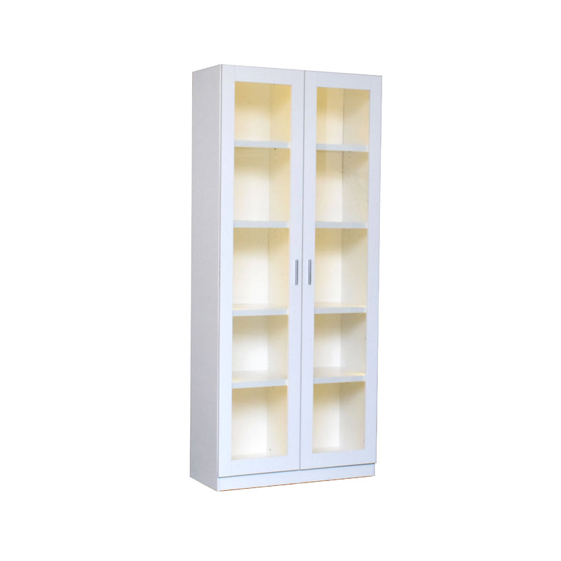 White display cabinet with glass doors on a white background
