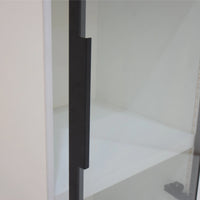 Glass door with a black handle on a white background