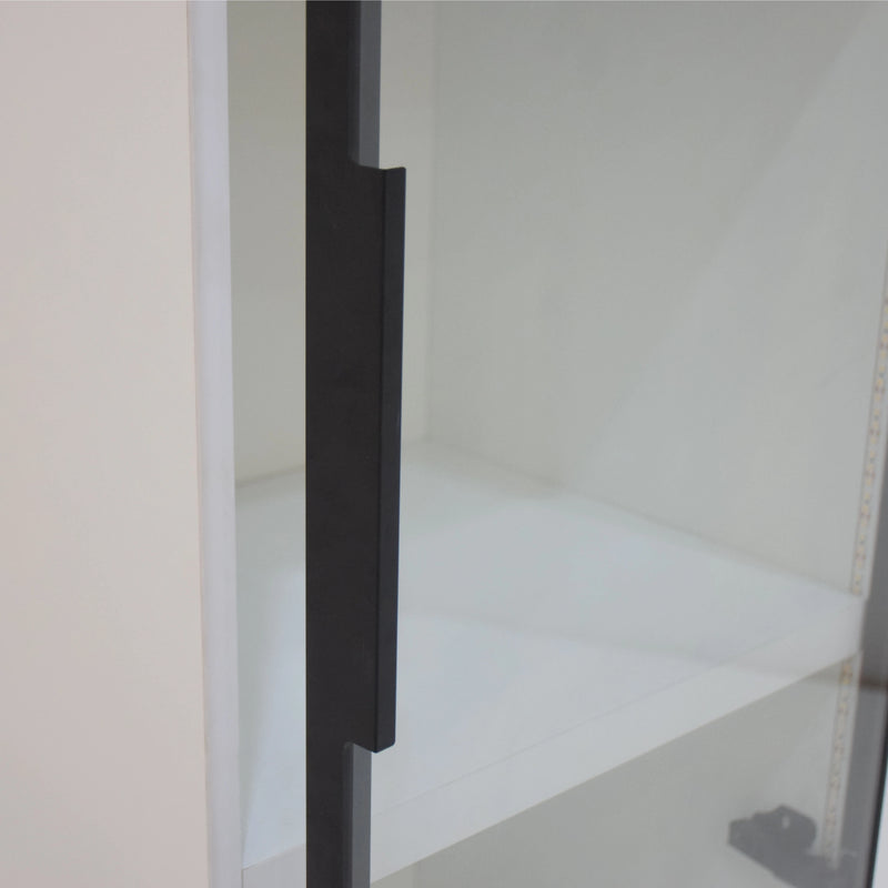 Glass door with a black handle on a white background