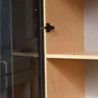 Wooden cabinet with LED strip lighting inside