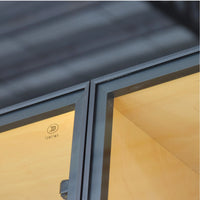 Close-up of a metallic frame with a reflective surface