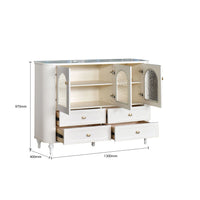 White cabinet with open doors and dimensions labeled on a white background