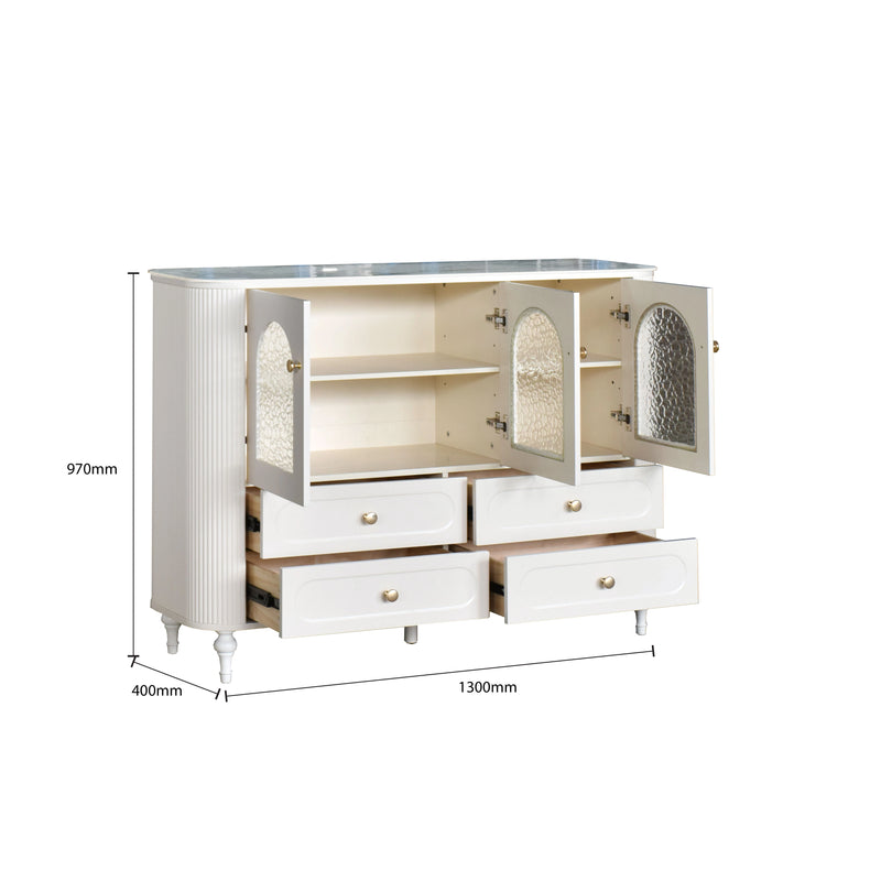 White cabinet with open doors and dimensions labeled on a white background