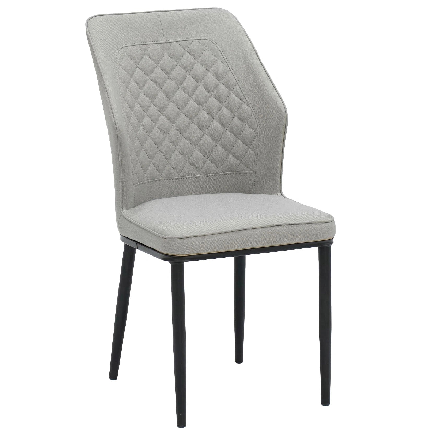 Gray upholstered chair with quilted backrest on a white background